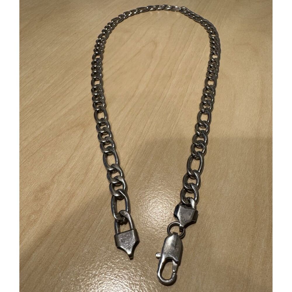 Men’s Stainless Steel Figaro Link Chain Necklace Silver Tone Heavy Metal 21 In